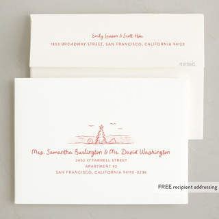 This is a sunset holiday photo cards with standard by Pink House Press called tis the sea sun printing on recycled smooth signature in standard