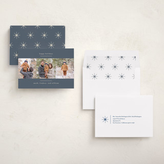 This is a blue spruce holiday photo cards with standard by Kate Ross called modern minimalist printing on recycled smooth signature in standard