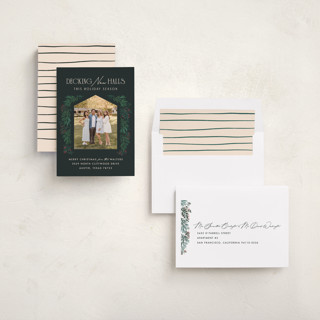 This is a midnight forest holiday photo cards with standard by Julie Murray called decking new halls printing on recycled smooth signature in standard