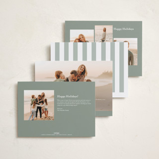 This is a sage holiday photo cards with standard by Angela Thompson called linen stripes printing on recycled smooth signature in standard