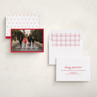 This is a peppermint holiday photo cards with standard by Leah Ragain called what a wonderful life printing on recycled smooth signature in standard