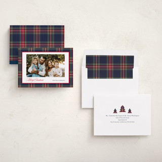 This is a navy holiday photo cards with standard by Cindy Reynolds called navy baby printing on recycled smooth signature in standard