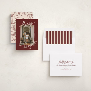 This is a cranberry holiday photo cards with standard by Pixel and Hank called jottings printing on recycled smooth signature in standard
