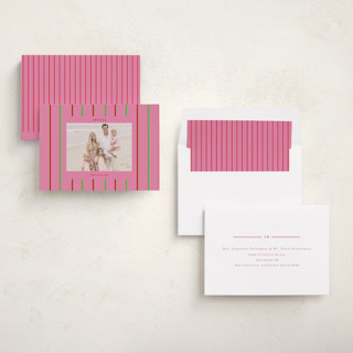 This is a peony holiday photo cards with standard by Baumbirdy called colorful stripes printing on recycled smooth signature in standard
