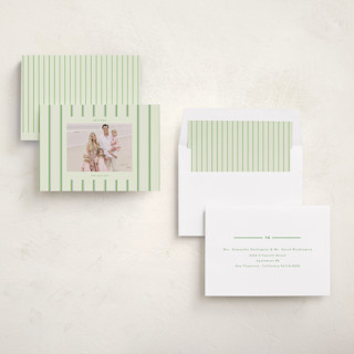 This is a mint holiday photo cards with standard by Baumbirdy called colorful stripes printing on recycled smooth signature in standard