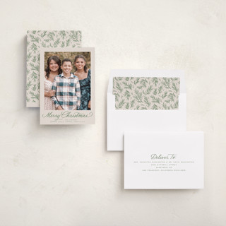 This is a fir holiday photo cards with standard by Everett Paper Goods called classically printing on recycled smooth signature in standard