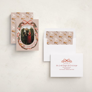 This is a scarlet holiday photo cards with standard by Elly called winter ribbon printing on recycled smooth signature in standard