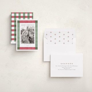 This is a crimson green holiday photo cards with standard by Chris Griffith called holiday rainbow printing on recycled smooth signature in standard