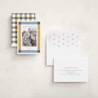 This is a goldenrod holiday photo cards with standard by Chris Griffith called holiday rainbow printing on recycled smooth signature in standard