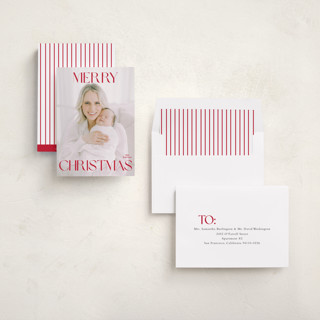 This is a poinsettia holiday photo cards with standard by Angela Thompson called merry printing on recycled smooth signature in standard