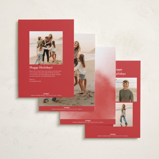 This is a rouge holiday photo cards with standard by Becky Nimoy called merry hand lettered script printing on recycled smooth signature in standard