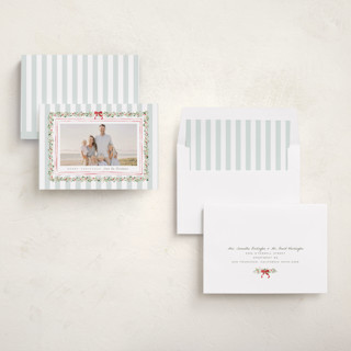 This is a winter mint holiday photo cards with standard by Everett Paper Goods called coastal garland printing on recycled smooth signature in standard