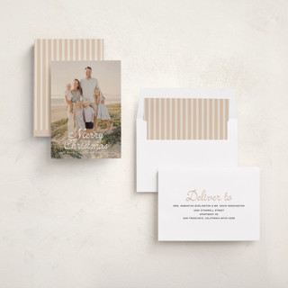 This is a sand holiday photo cards with standard by Ani Somi called beach town printing on recycled smooth signature in standard