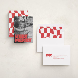 This is a poinsettia holiday photo cards with standard by Jessie Steury called very bold printing on recycled smooth signature in standard