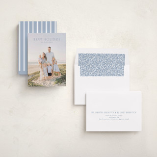 This is a powder blue holiday photo cards with standard by Erin L. Wilson called seabreeze printing on recycled smooth signature in standard