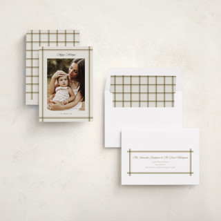 This is a golden holiday photo cards with standard by Stacey Meacham called elegant overlap printing on recycled smooth signature in standard