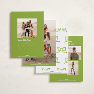 This is a sage holiday photo cards with standard by Cass Loh called watercolor ribbon frame printing on recycled smooth signature in standard