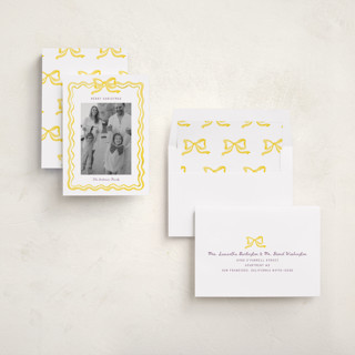 This is a candlelight holiday photo cards with standard by Cass Loh called watercolor ribbon frame printing on recycled smooth signature in standard