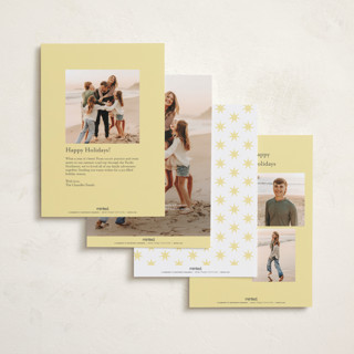 This is a butter yellow holiday photo cards with standard by Erika Firm called chromagical printing on recycled smooth signature in standard