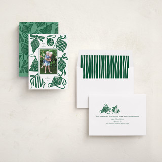 This is a fir holiday photo cards with standard by Corinne Malesic called bauble & bow printing on recycled smooth signature in standard