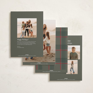 This is a rustic holiday photo cards with standard by Makewells called antiqued plaid printing on recycled smooth signature in standard