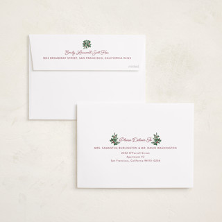 This is a cranberry holiday photo cards with standard by Sarah Brown called a little married printing on recycled smooth signature in standard
