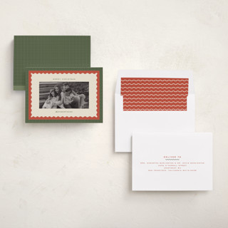 This is a forest holiday photo cards with standard by Ellen Schlegelmilch called gingham layers printing on recycled smooth signature in standard