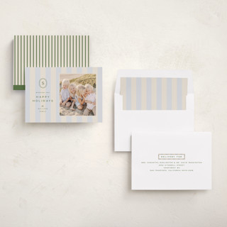 This is a frost holiday photo cards with standard by Ellen Schlegelmilch called monogram christmas stripes printing on recycled smooth signature in standard