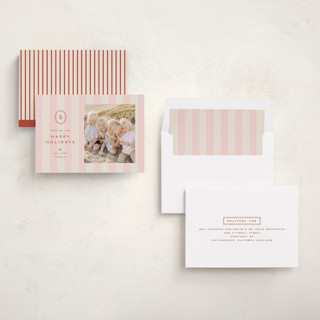 This is a candy cane holiday photo cards with standard by Ellen Schlegelmilch called monogram christmas stripes printing on recycled smooth signature in standard