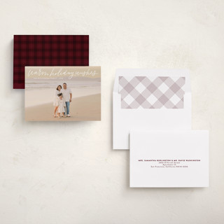 This is a snow holiday photo cards with standard by Kristen Magee called warm holiday wishes script printing on recycled smooth signature in standard
