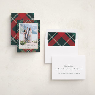 This is a tartan holiday photo cards with standard by Petra Kern called fancy plaid printing on recycled smooth signature in standard