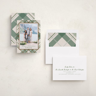 This is a vanilla holiday photo cards with standard by Petra Kern called fancy plaid printing on recycled smooth signature in standard