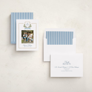 This is a blue jay holiday photo cards with standard by Melanie Kosuge called glen garden printing on recycled smooth signature in standard