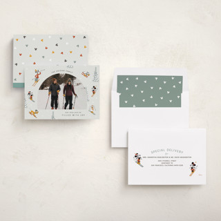 This is a ice holiday photo cards with standard by Kelsey Mucci called mickey and friends tis the ski-son printing on recycled smooth signature in standard