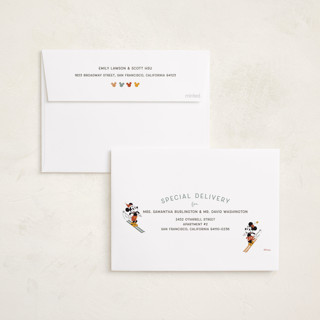 This is a ice holiday photo cards with standard by Kelsey Mucci called mickey and friends tis the ski-son printing on recycled smooth signature in standard