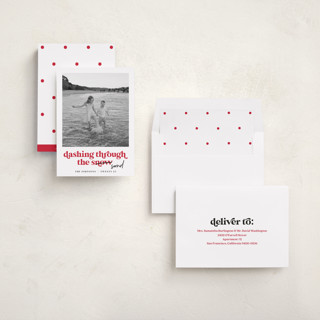 This is a candy cane holiday photo cards with standard by Louise Kay called dashing holiday printing on recycled smooth signature in standard