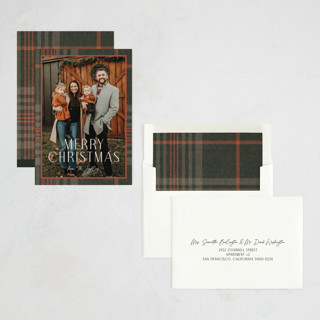 This is a autumn holiday photo cards with standard by Annie Holmquist called foiled plaid printing on recycled smooth signature in standard