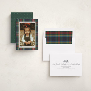This is a flannel holiday photo cards with standard by Wildfield Paper Co called tartan printing on recycled smooth signature in standard