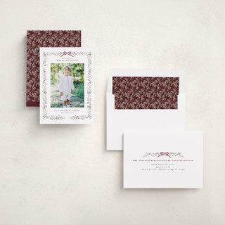 This is a cranberry holiday photo cards with standard by Itsy Belle Studio called bountiful boughs printing on recycled smooth signature in standard