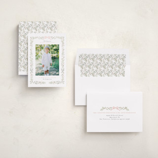 This is a blush holiday photo cards with standard by Itsy Belle Studio called bountiful boughs printing on recycled smooth signature in standard