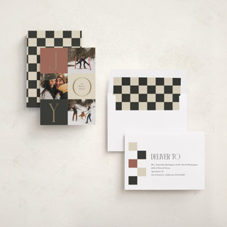 This is a rust holiday photo cards with standard by Nicoletta Savod called joyful trio printing on recycled smooth signature in standard