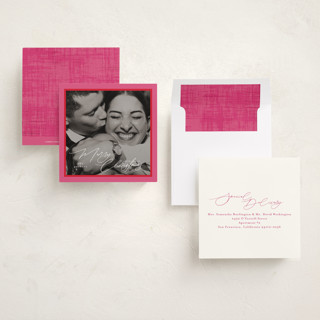 This is a raspberry holiday photo cards with standard by Tamara Hilje called holiday soneto printing on recycled smooth signature in standard