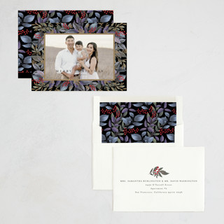 This is a boysenberry holiday photo cards with standard by Chris Griffith called christmas greens printing on recycled smooth signature in standard