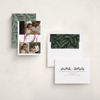This is a spruce holiday photo cards with standard by Paula Pecevich called inner pine wreath printing on recycled smooth signature in standard