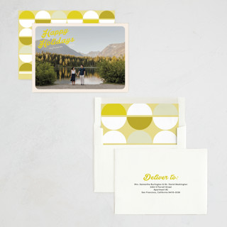 This is a french horn holiday photo cards with standard by Morgan Kendall called vintage postcard printing on recycled smooth signature in standard