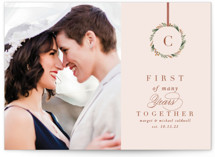 This is a pink holiday photo card by Amy Kross called First of Many with standard printing on recycled smooth signature in standard.