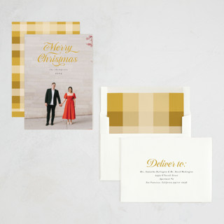 This is a french horn holiday photo cards with standard by Morgan Kendall called ribbon printing on recycled smooth signature in standard