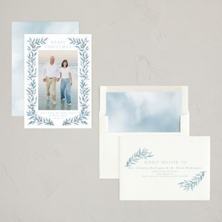 This is a glacier holiday photo cards with standard by Petra Kern called laurel evergreen printing on recycled smooth signature in standard