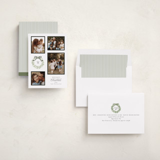 This is a marshmallow holiday photo cards with standard by Everett Paper Goods called wreath multi printing on recycled smooth signature in standard