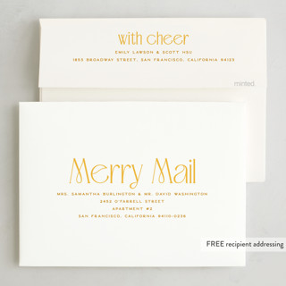 This is a sunshine holiday photo cards with standard by Owl and Toad called festive simplicity printing on recycled smooth signature in standard